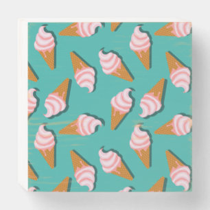 Waffle cones ice cream and frozen yogurt pattern wooden box sign