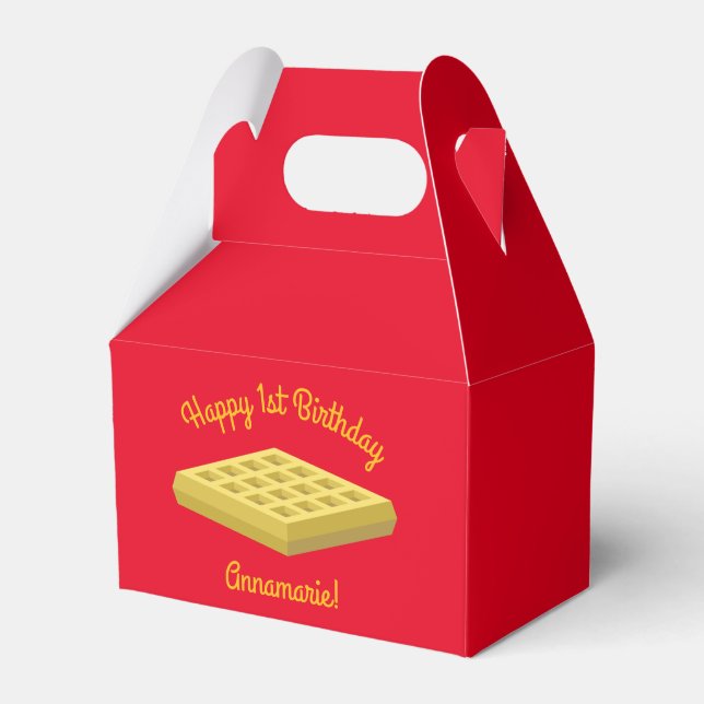 Waffle Cute Breakfast Brunch Kids 1st Birthday Favor Boxes (Front Side)