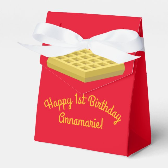Waffle Cute Breakfast Brunch Kids 1st Birthday Favor Boxes (Front Side)