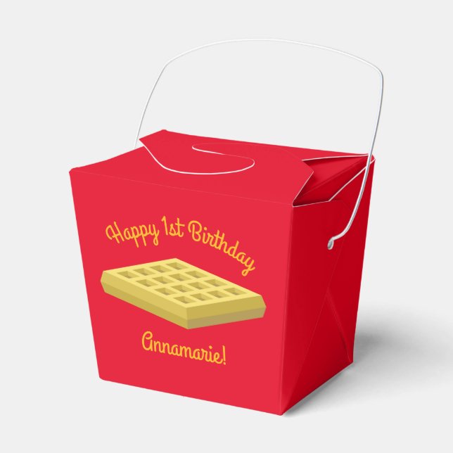 Waffle Cute Breakfast Brunch Kids 1st Birthday Favor Boxes (Front Side)