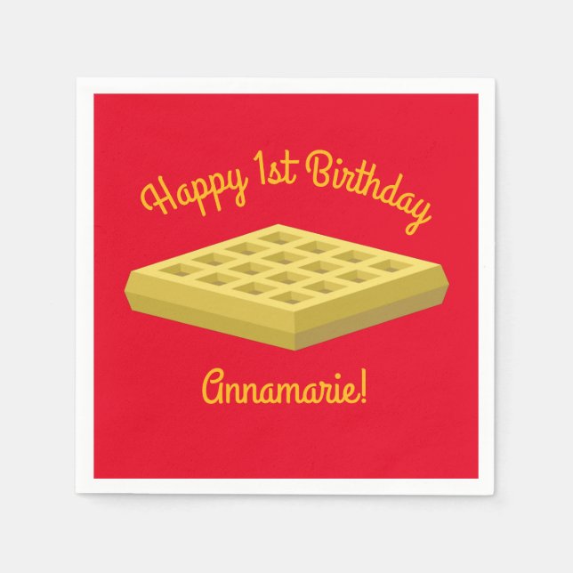 Waffle Cute Breakfast Brunch Kids 1st Birthday Napkins (Front)
