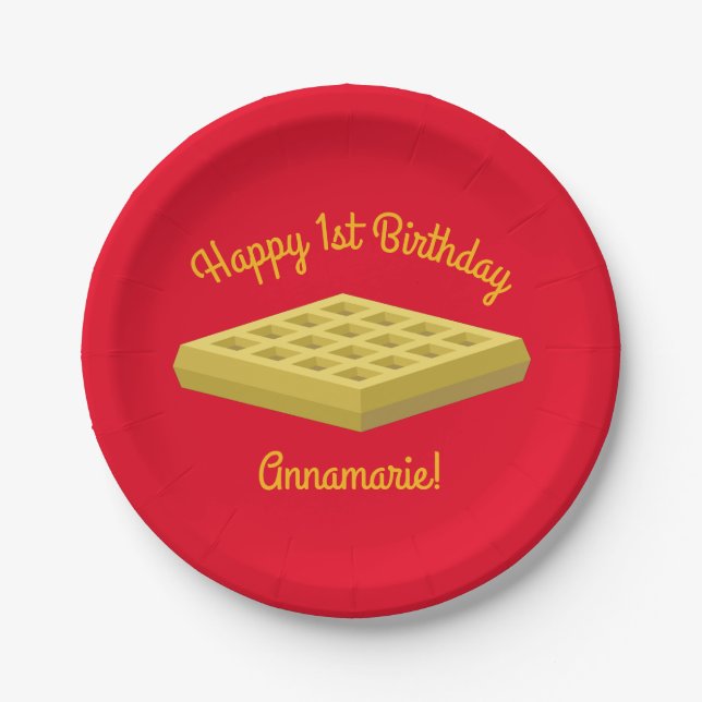 Waffle Cute Breakfast Brunch Kids 1st Birthday Paper Plates (Front)