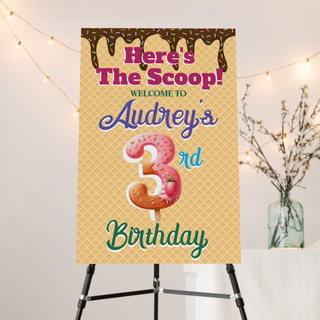 Waffle Ice Cream Cone 3rd Birthday Foam Board (In Situ (Stand))