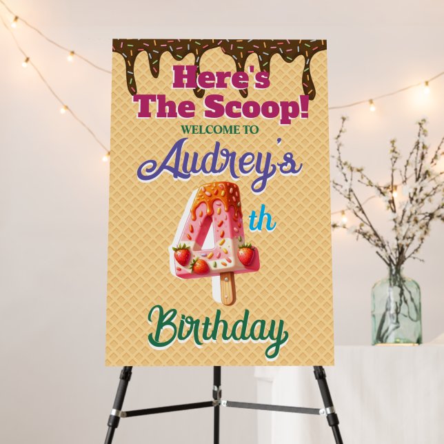 Waffle Ice Cream Cone 4th Birthday Foam Board (In Situ (Stand))