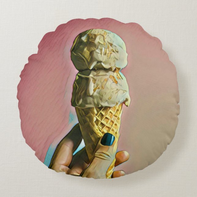 Waffle ice cream cone round pillow (Front)