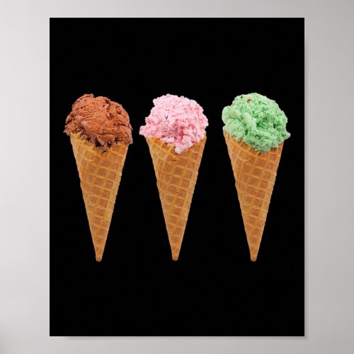 Waffle Ice Cream Cones And Chocolate Ice Cream  Poster