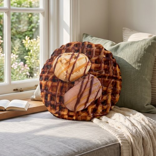 Waffle Ice Cream Sundae Chocolate Caramel Round Pillow