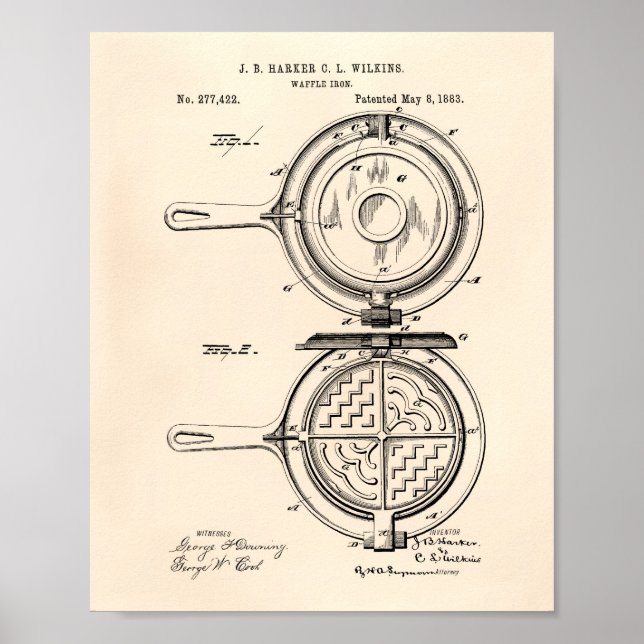 Waffle Iron 1883 Patent Art Old Peper Poster (Front)