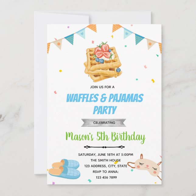 Waffle pajamas birthday invitation (Front)