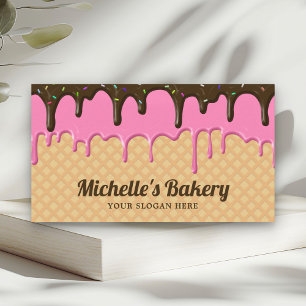 Waffle Pink Frosting Drip Pastry Chef Bakery Business Card