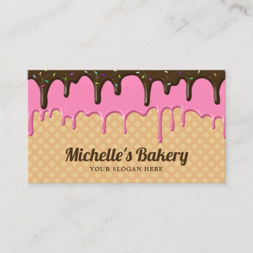 Waffle Pink Frosting Drip Pastry Chef Bakery Business Card