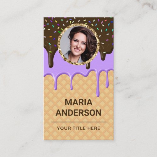 Waffle Purple Icing Drips Pastry Chef Photo Bakery Business Card