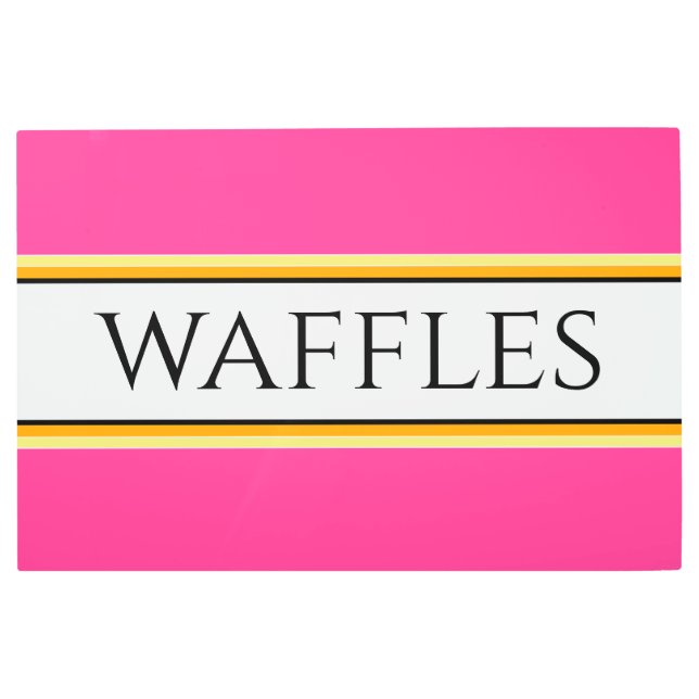 WAFFLES Bright Bold Pink White Racing Stripes Metal Print (Front)