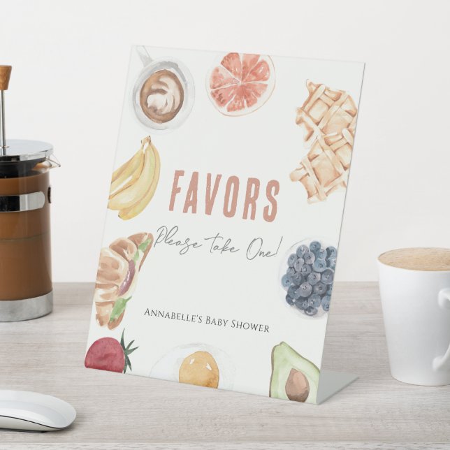 Waffles Coffee Fruits Baby Brunch Favors Pedestal Sign (In SItu)