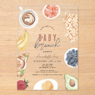 Waffles Coffee Fruits Watercolor Baby Brunch Acrylic Invitations