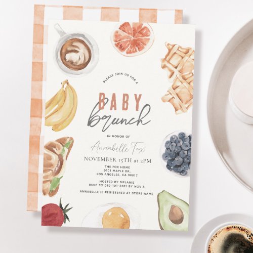 Waffles Coffee Fruits Watercolor Baby Brunch Invitation