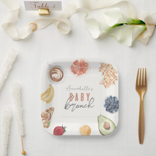 Waffles Coffee Fruits Watercolor Baby Brunch Paper Plates