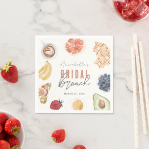 Waffles Coffee Fruits Watercolor Bridal Brunch Napkins