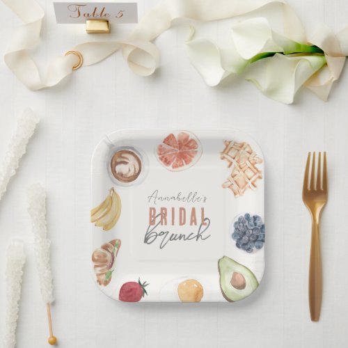 Waffles Coffee Fruits Watercolor Bridal Brunch Paper Plates