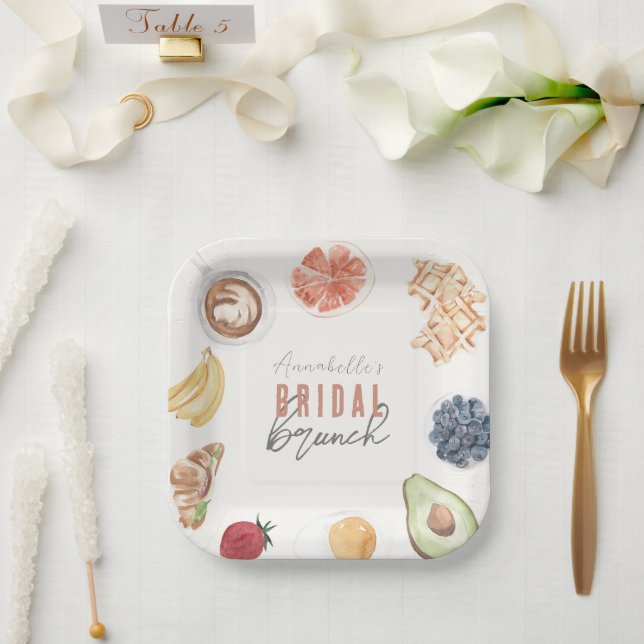 Waffles Coffee Fruits Watercolor Bridal Brunch Paper Plates (Wedding)
