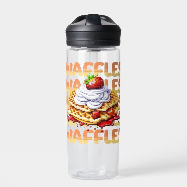 Waffles Covered in Strawberries Personalized Water Bottle (Front)