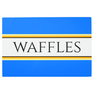 WAFFLES Fun Bright Blue Orange White Stripes Metal Print