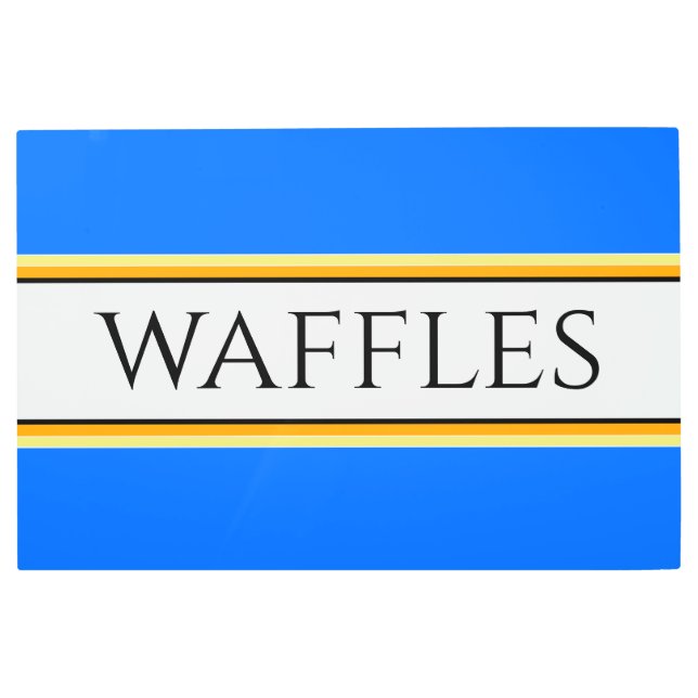 WAFFLES Fun Bright Blue Orange White Stripes Metal Print (Front)