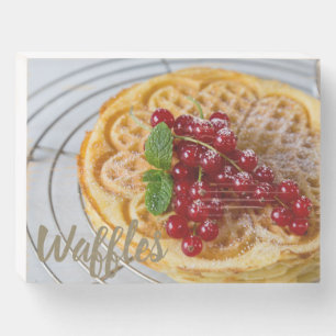 Waffles homemade with currants for sweet tooth wooden box sign