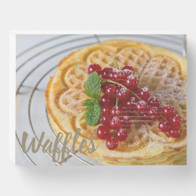 Waffles homemade with currants for sweet tooth wooden box sign (Front Horizontal)