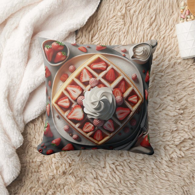 Waffles Whipped Cream and Strawberries  Throw Pillow (Blanket)