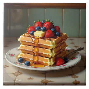Waffles with Strawberries and Blueberries Ceramic Tile