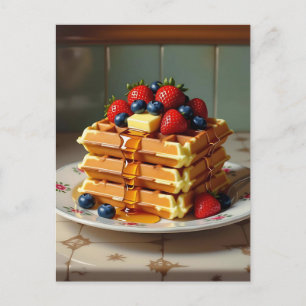 Waffles with Strawberries and Blueberries Postcard