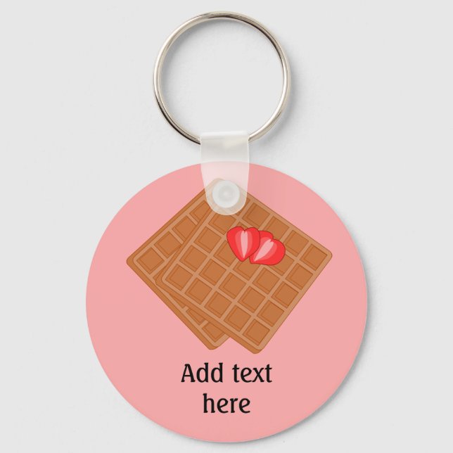 Waffles with strawberry fun graphic - custom text  keychain (Front)
