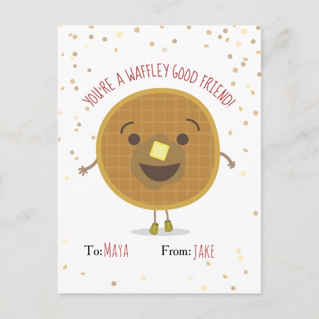 Waffley Good Friend Waffle Valentine Kids Postcard (Front)