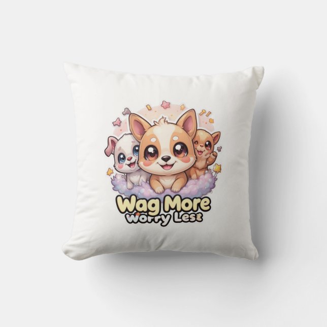 Wag More Worry Less Cute Puppy Decorative Cushion  (Front)