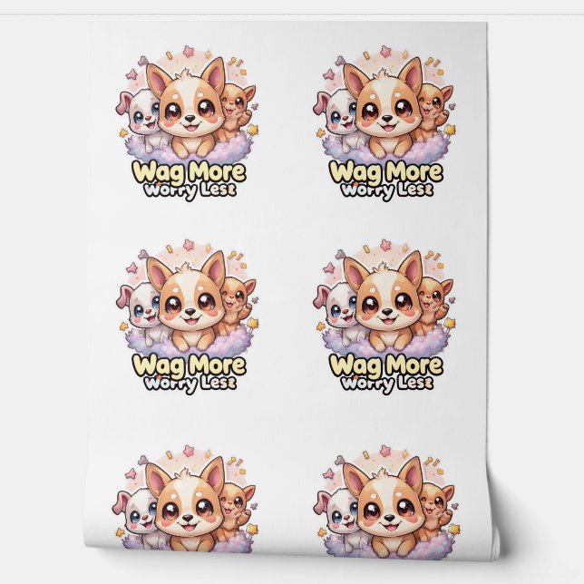 Wag More Worry Less Cute Puppy Wall Mural Decor (Unrolling)