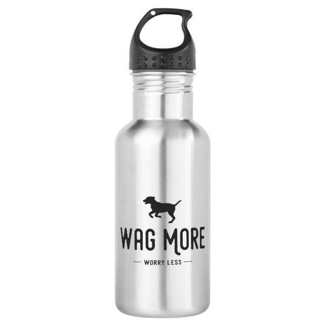 Wag More Worry Less Stainless Steel Water Bottle (Front)