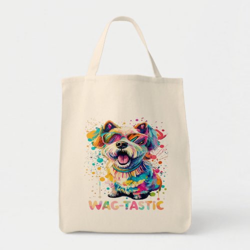 Wag_tastic fun splashy colorful dog design tote bag