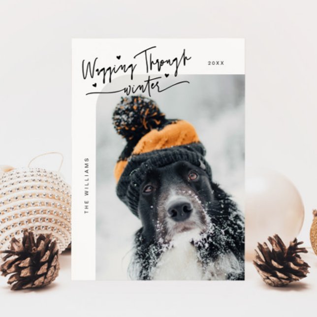 Wagging Through Winter Dog Photo White Christmas Holiday Card (Creator Uploaded)