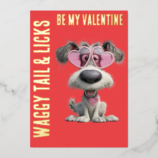 WAGGY TAIL & LICKS Gold Foil Valentine's Day Foil Holiday Card