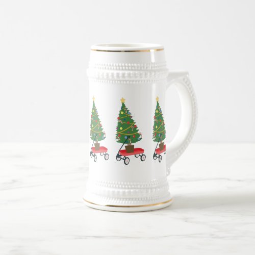 Wagon Christmas Tree Beer Stein