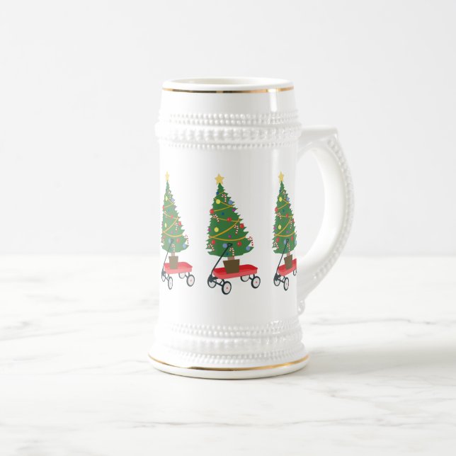 Wagon Christmas Tree Beer Stein (Front Right)