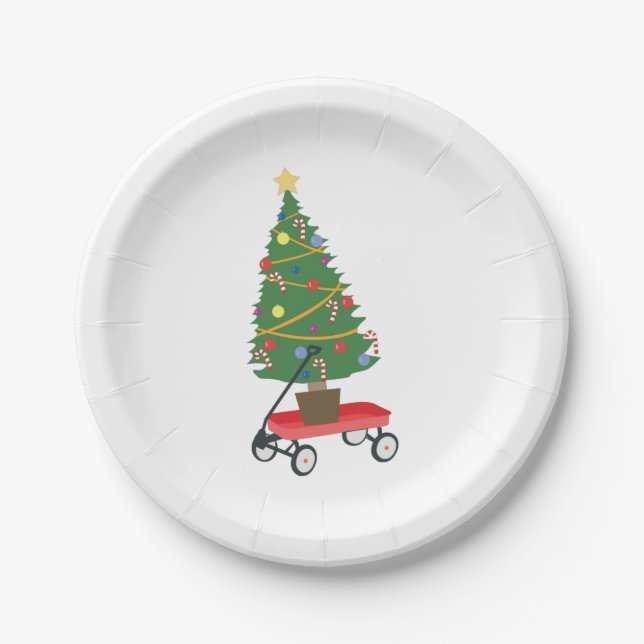 Wagon Christmas Tree Paper Plates (Front)