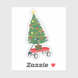 Wagon Christmas Tree Sticker