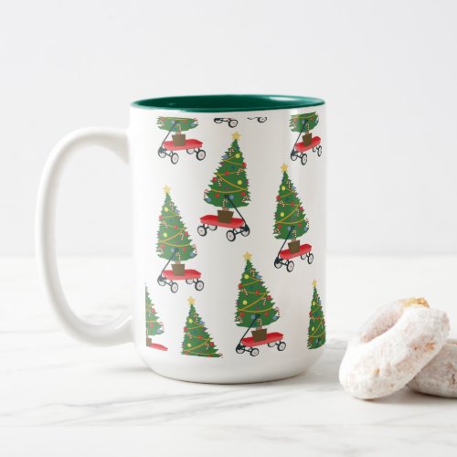 Wagon Christmas Tree Two_Tone Coffee Mug