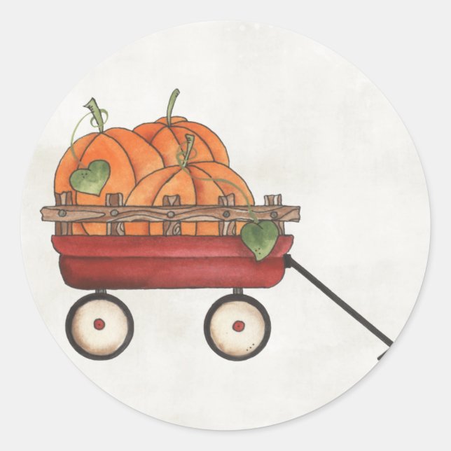 Wagon full of Pumpkins Classic Round Sticker (Front)