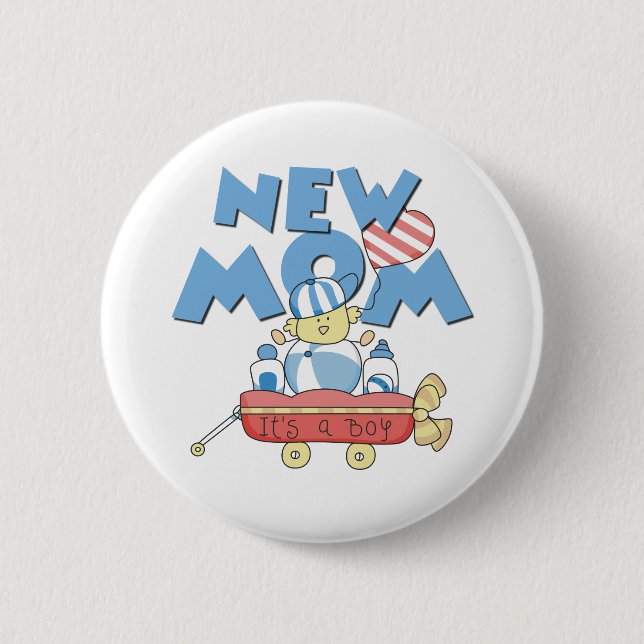 Wagon New Mom It's a Boy Pinback Button (Front)