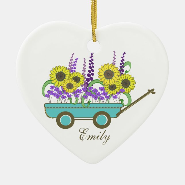 Wagon of Flowers Bridesmaid Ceramic Ornament (Front)