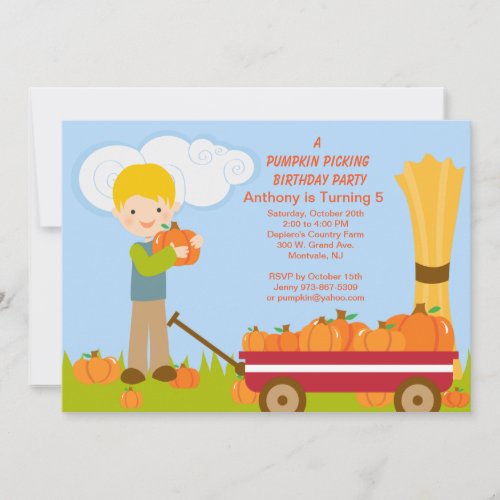 Wagon Pumpkin Picking Birthday Party Invitation