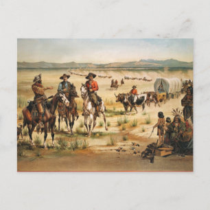 Wagon Train vintage painting Postcard